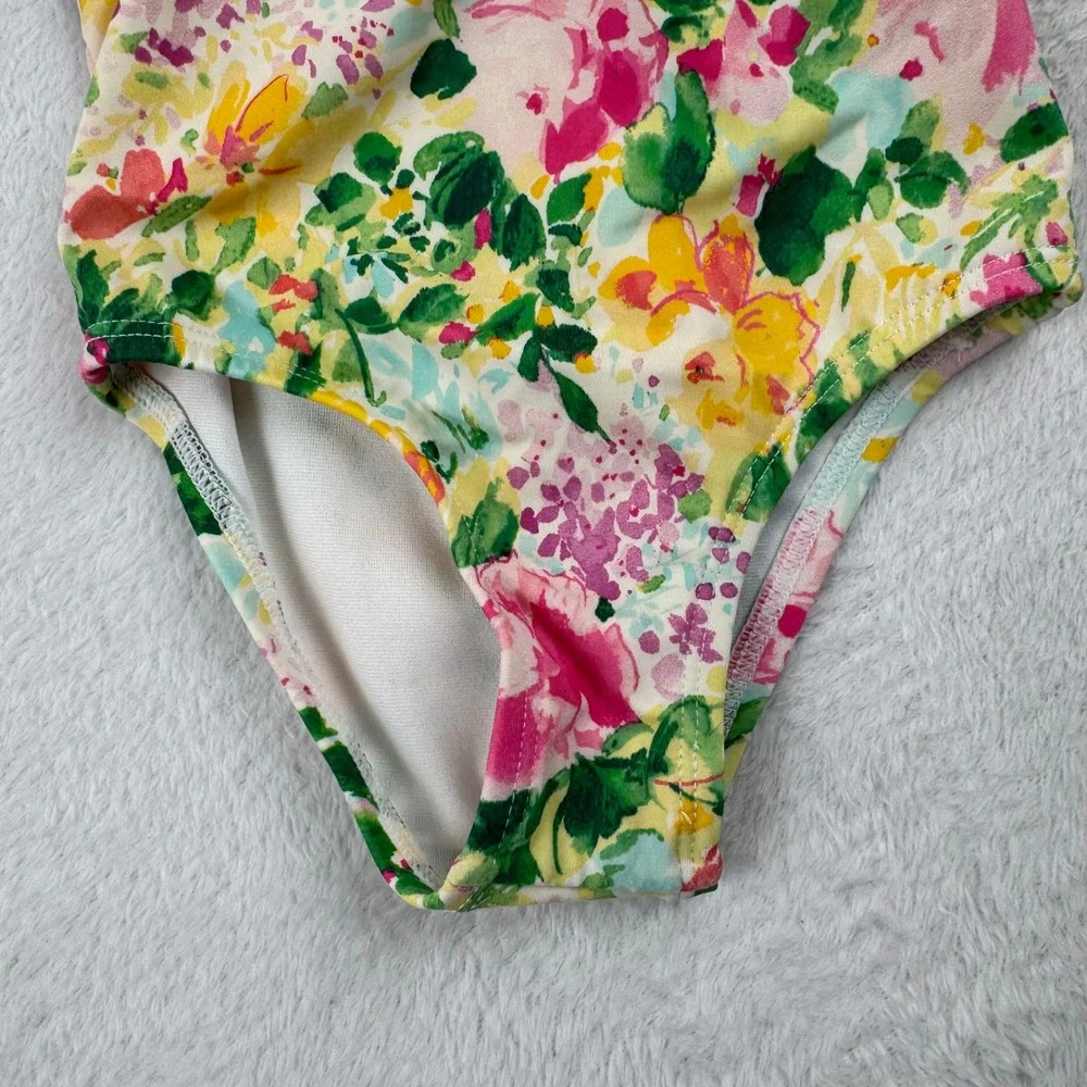 Janie and Jack Floral 1 Piece Swimsuit Toddler 2T Multicolor Ruffle Off-Shoulder